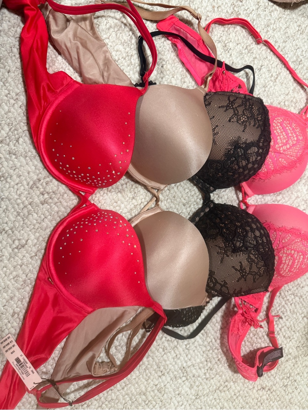 Victoria's Secret Red Satin Rhinestone Push-Up Bra